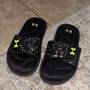 Under Armour Kids' Black and Yellow Slide Sandals